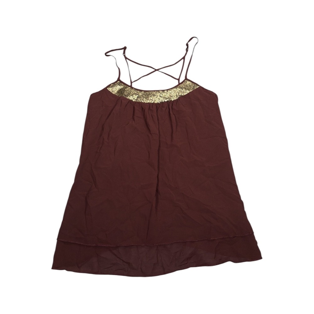 Mossimo Burgundy Sequin Neck Strappy Back Camisole Top Size Medium